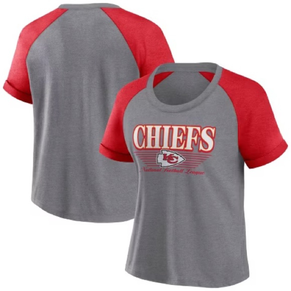 NFL Kansas City Chiefs Gray Raglan Scoop T-Shirt - Sparkly KC Chiefs